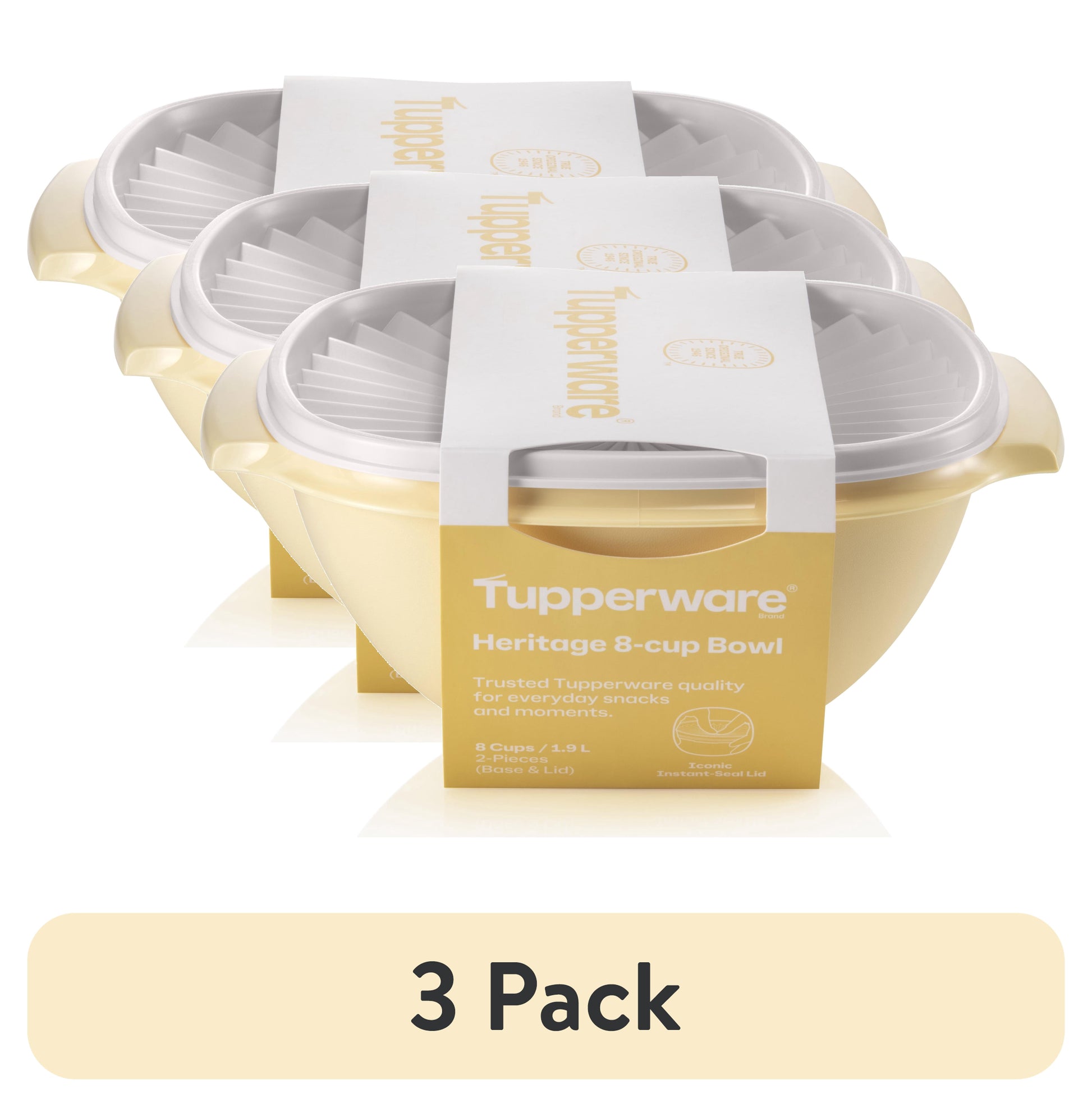(2 pack) Tupperware Heritage 8-Cup Food Storage Bowl with Lid, Yellow