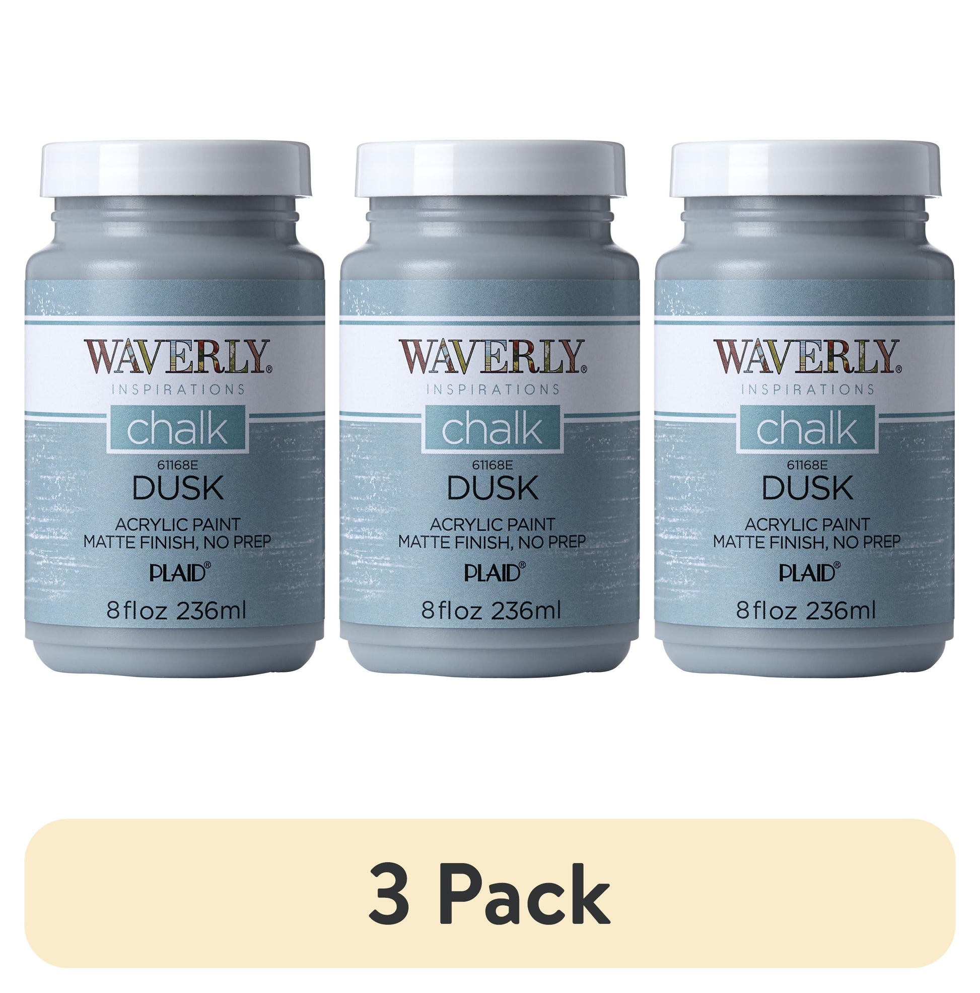 (3 pack) Waverly Inspirations Acrylic Ultra Matte Chalk Paint, Dusk, 8 fl oz