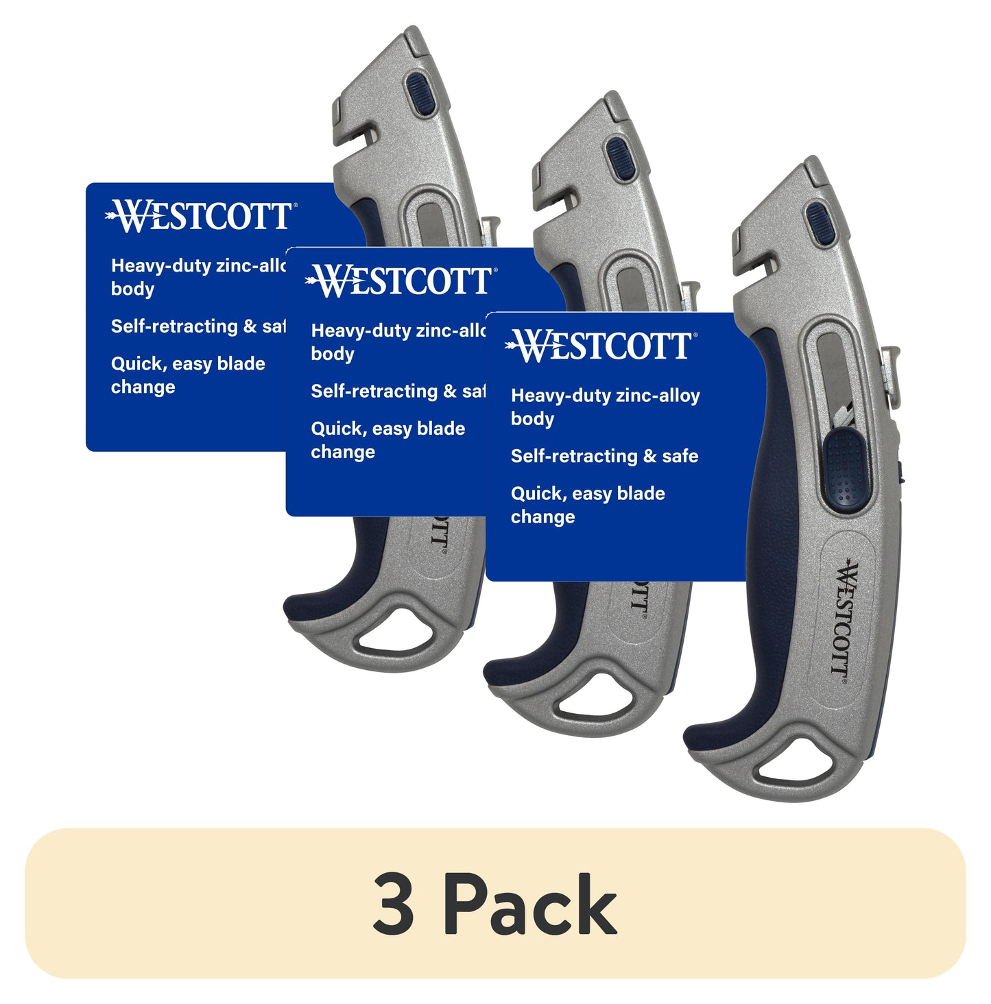 (3 pack) Westcott Heavy Duty Straight Blade Utility Cutter, Silver, 1-Count