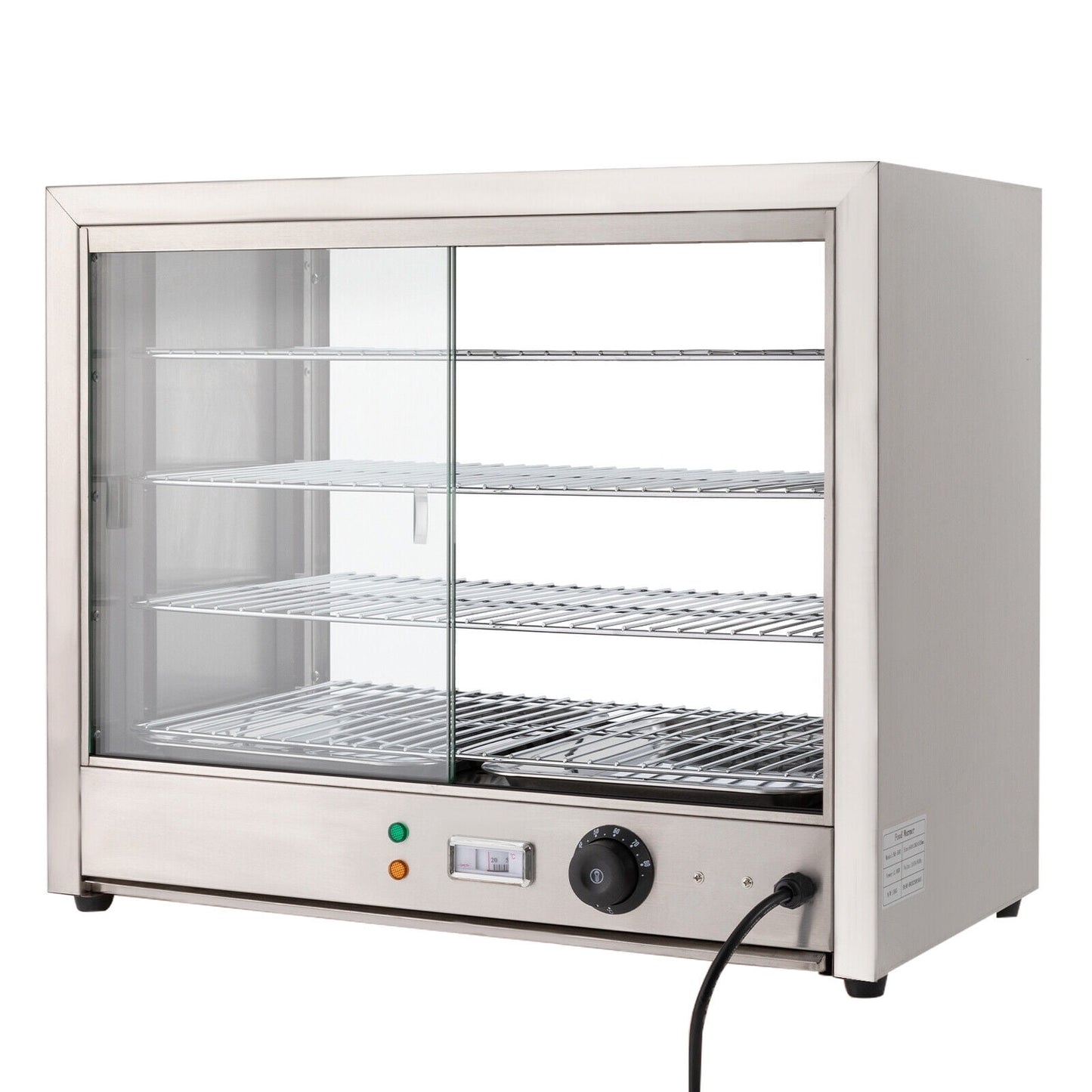30-85℃/86-185°F 4-Tier Commercial Food Warmer Display Case Countertop Pizza Heated Cabinet 0.8KW 24h