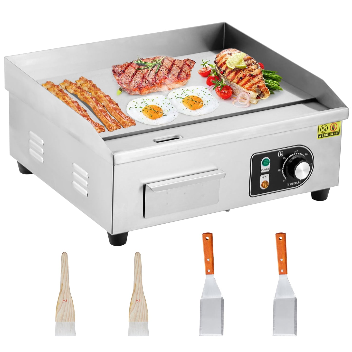 18" Commercial Electric Griddle 3000W Electric Countertop Griddle Nonstick 110V Stainless Steel Teppanyaki Flat Grill with Adjustable Temperature Control 122°F-572°F (NO PLUG) for Home Restaurant