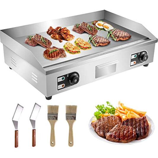 30" Commercial Electric Griddle 3000W Electric Countertop Griddle Non-Stick Restaurant 110V Teppanyaki Flat Top Grill Stainless Steel Adjustable Temperature Control 122°F-572°F (NO PLUG)