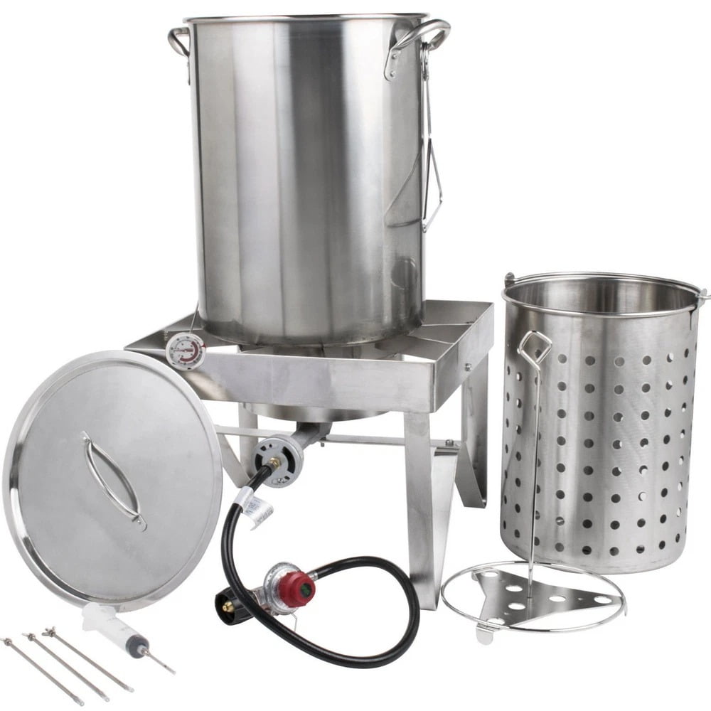 30 Qt STAINLESS STEEL Turkey Deep Fryer Kit Steamer Stock Pot Propane LP Outdoor