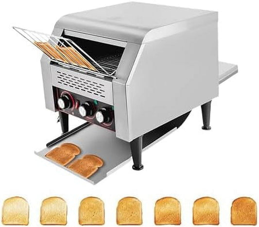 300 Slices/Hour  Conveyor Toaster, 2200W Stainless Steel Heavy-Duty  Toasters w/Three-ring Heating Tubes, Countertop Electric Restaurant Equipment for Bun Bagel Bread Baked Food.