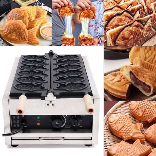 3000W Electric Waffle Maker Machine Commercial Taiyaki Baker Fish-Shaped Mold