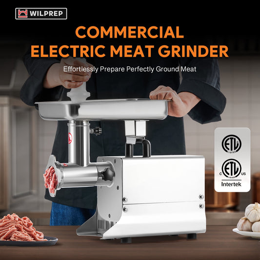 300W Commercial Meat Grinder with Reverse Function Dual Grinding Plates, Heavy Duty 176 lb/h Industrial Meat Mincer with Overload Protection ETL Certification