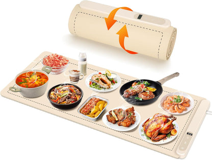 Warming Mat for Food,(XXL 36"x16") Electric Warming Tray,Extra Large Food Warmer Mat,Warming Pads for Food,Portable Heating Mat for Buffet,Parties,Buffets Party(Beige Yellow)
