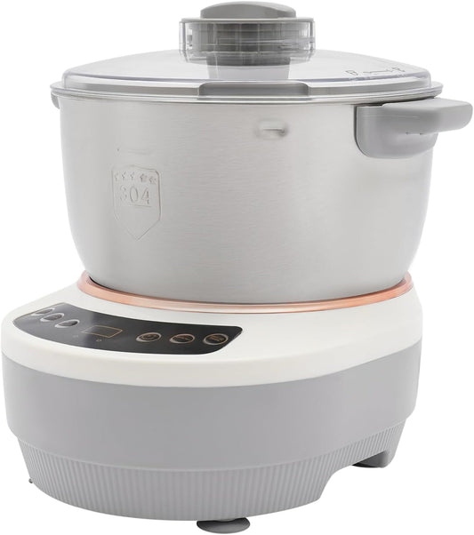 304 Stainless Steel Electric Dough Mixer with Ferment Function, 5L/5.2QT Large Capacity Kitchen Kneading Machine, 200W DC Motor 140-170rpm for Pizza/Bread/Toast