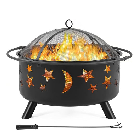 Fire Pit 30in Fire Pits for Outside Wood Burning Outdoor Fireplace with Spark Screen, Poker for Bonfire Patio Backyard Garden Picnic
