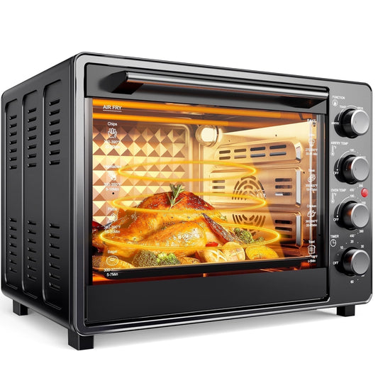 34 QT Super-Large  Air Fryer, Oil-Less Air Fryer Toaster Oven Combo with Pizza, Warm, Broil, Toast, Bake, Air Fry, 5  Functions - Black