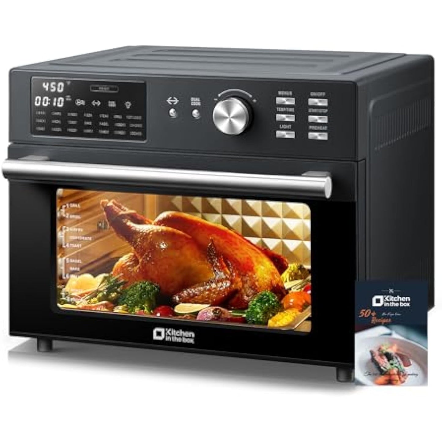 32QT Extra Large Air Fryer Toaster Oven Combo | 21-in-1 Countertop Convection Toaster Oven with Rotisserie and Dehydrate | 6 Accessories | 1800W Dual Cook Preset (Black)