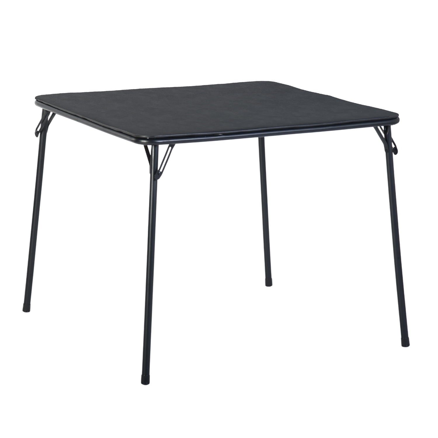 34 Inch Square Folding Card Table, No Assembly Portable Table with Metal Frame & PVC Top, Black Foldable Table for Dining Game Indoor Outdoor Use