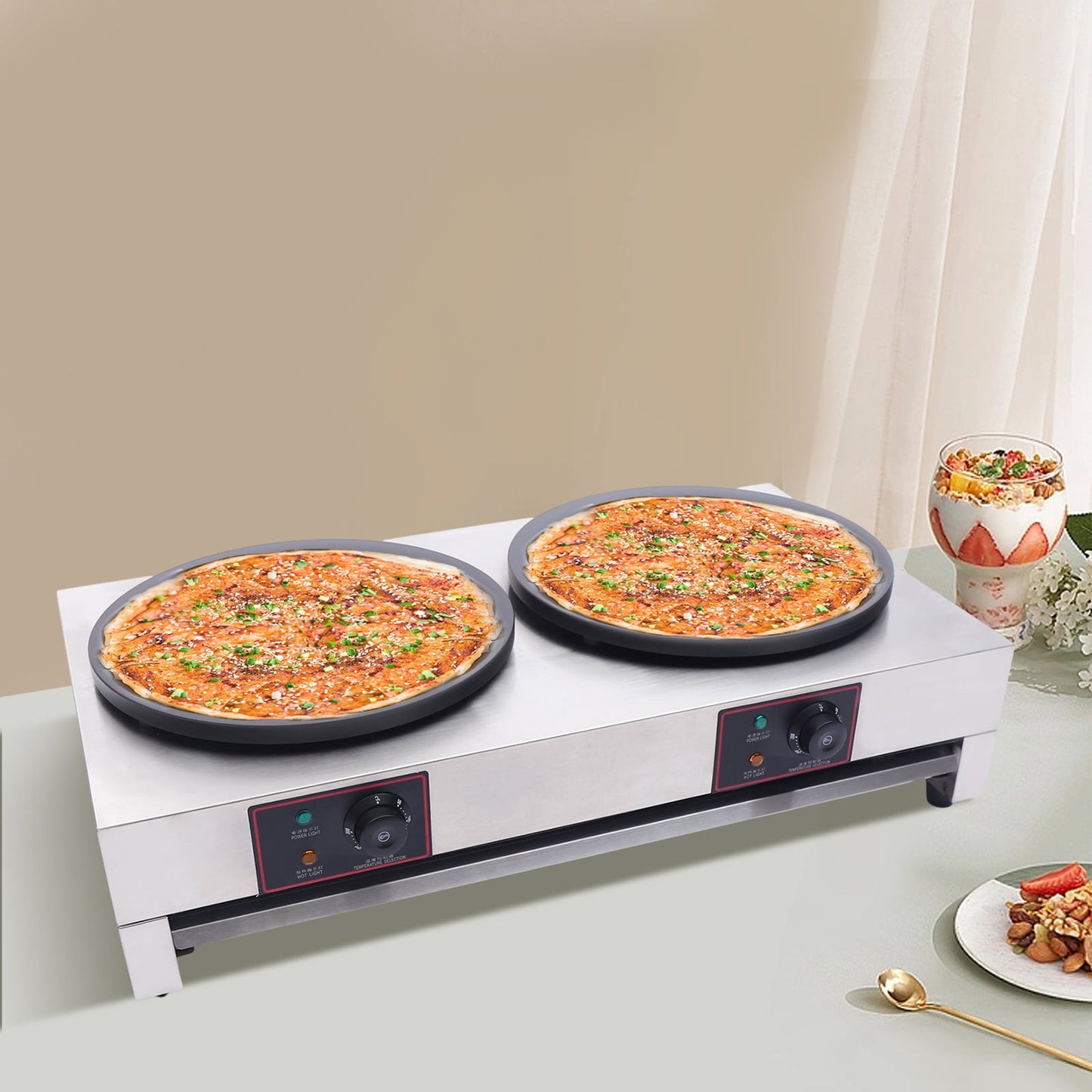 3400W Commercial Non-Stick Pancake Machine 2-Burner Crepe-Making Table Stove