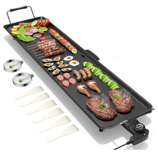 35" Electric Griddle, Extra Large Barbecue Grill W/Nonstick Cooking Surface, 2000W Table Top Grill w/Adjustable Temperature & Drip Tray, Indoor/Outdoor Electric Grill for Pancakes Barbecue