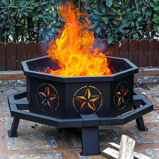 35 Inch Octagonal Outdoor Fire Pit,Wood Burning Fire Pit for Bonfire,Outside,Camping, Backyard, Patio