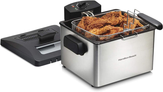 35042 Professional Style Electric Deep Fryer, Frying Basket with Hooks, 1800 Watts, 5 Liter, Stainless Steel