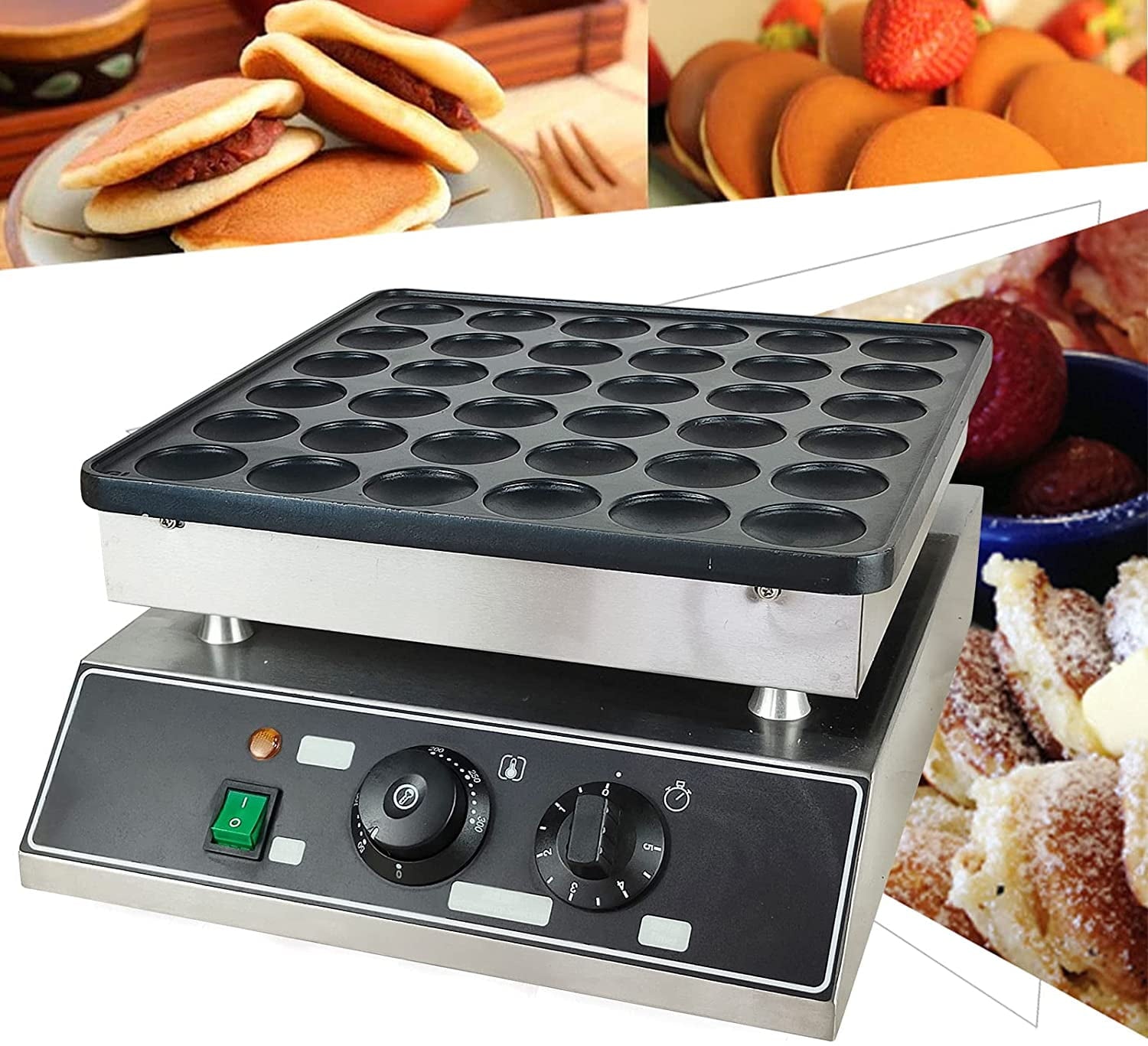36 Holes Electric Mini Pancakes Maker Machine, 1000W Commercial Dutch Mini Pancake Griddle, Commercial Pancake Maker Machine, Ideal for Breakfast, Snacks, Desserts,Fast Cooking 1-5min