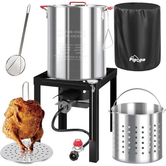 36QT Outdoor Fryer | Turkey Deep Fryer | Seafood Boil Pot | Cover & Skimmer Included | 50,000BTU Propane Burner | Aluminum Deep Fryer Pot with Basket | Crab, Seafood & Crawfish Boiler