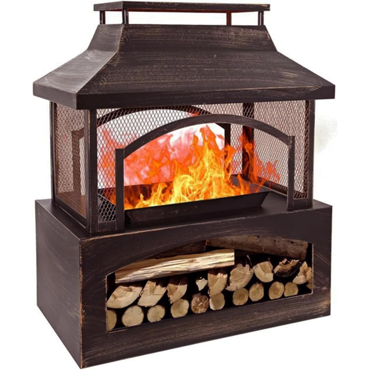 37in Outdoor Wood Burning Fireplace,2-in-1 Large Fire Pit,Durable Rectangular Freestanding Metal Fire Pit with Firewood Racks and Fire Poker, Ideal for Patio, Garden and Backyard