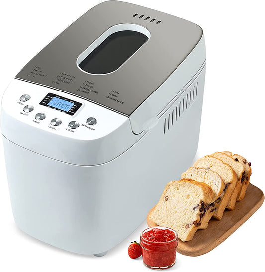 3LB Bread Maker Machine Automatic Bread Machine with Dual Kneading Paddles 15-in-1 Breadmaker Dough Maker with Gluten Free Setting, 3 Loaf Sizes 3 Crust Colors, Nonstick Baking Pan, White