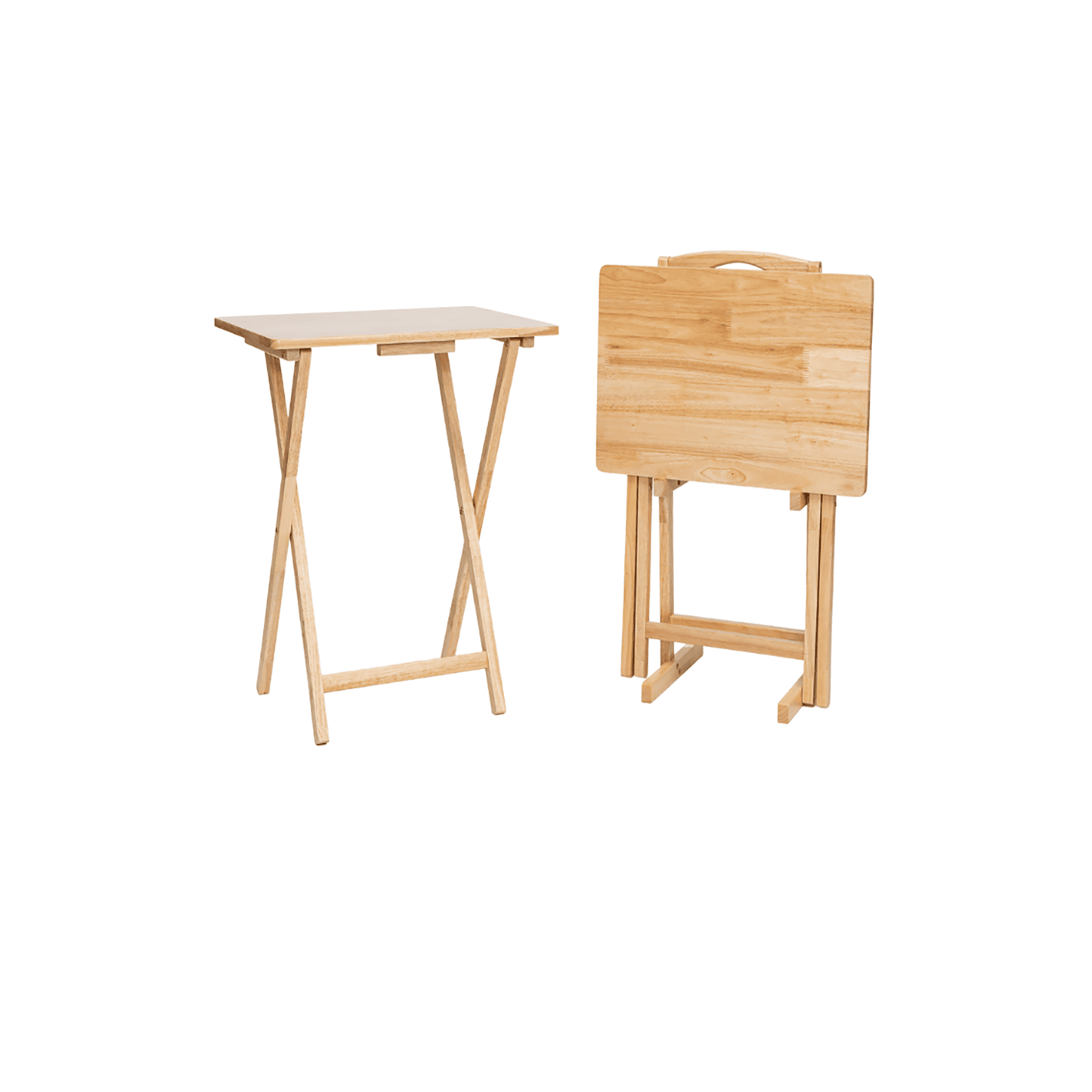 Mainstays 3-Piece Rubberwood Folding TV Tray Table Set of 2 with Storage Rack, Natural