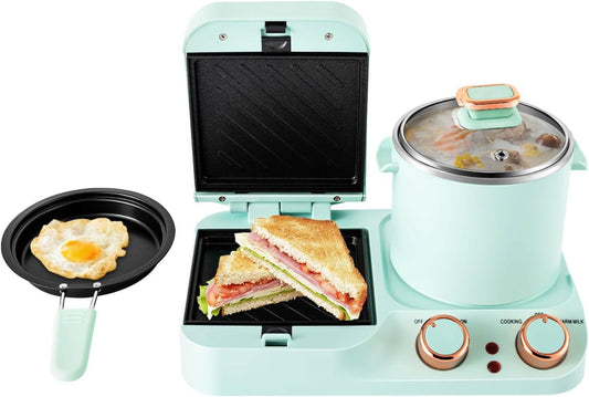 3in1 Breakfast Station Electric,110V Mini Toaster Bread, Multifuncational Breakfast Station with Frying Pan, for Making Noodles, Steamed Stuffed Buns, Sandwich, Fried Eggs,Pancakes