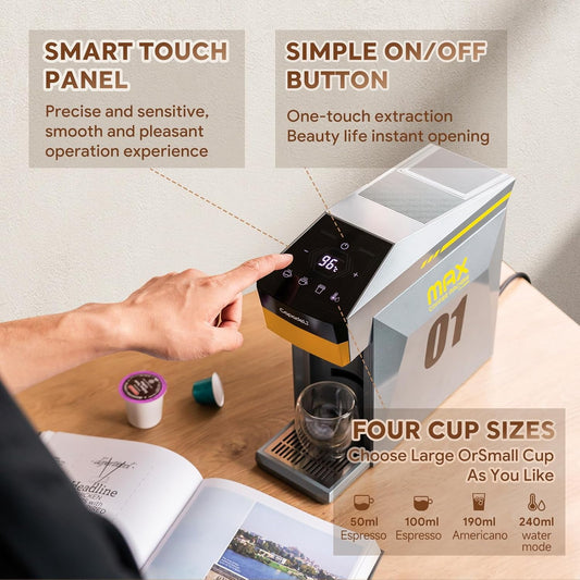 4 In 1 Single Server Coffee Maker, Mini Coffee Machine for Nespresso Original/K cups/Dolce Gusto Original/Ground Coffee, 19 Bar Espresso Machine Fit for Home Office