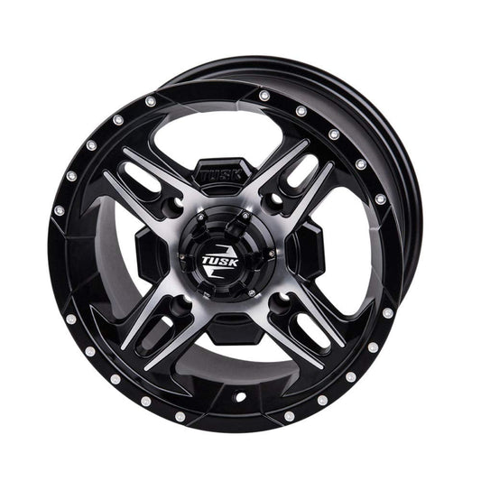 4/137 Tusk Beartooth Wheel 12x7 5.0 + 2.0 Machined/Black For KAWASAKI MULE 610 4x4 2005-2009,2011-2016