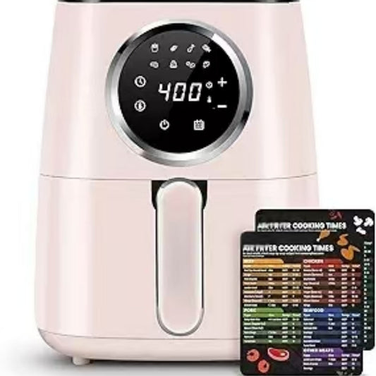 4.5 Quart Electric Hot Oven Cooker, Free Cheat Sheet for Quick Reference Guide, LED Touch Digital Screen, 8 in 1, Customized Temp/Time, Nonstick Basket, Pink