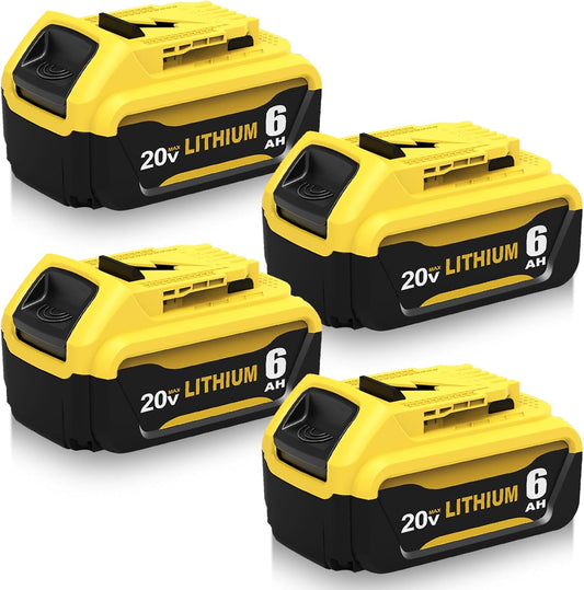 4-Pack 6.0Ah DCB206 Replacement for Dewalt 20V Max Battery Compatible with Dewalt 20V Battery Lithium DCB207 DCB204 DCB201 DCB200 Series Power Tools (Yellow)