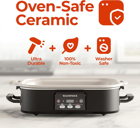 4 Quart Digital Slow Cooker with Oven-Safe Ceramic Pot, Dishwasher Safe Baking Dish, Black