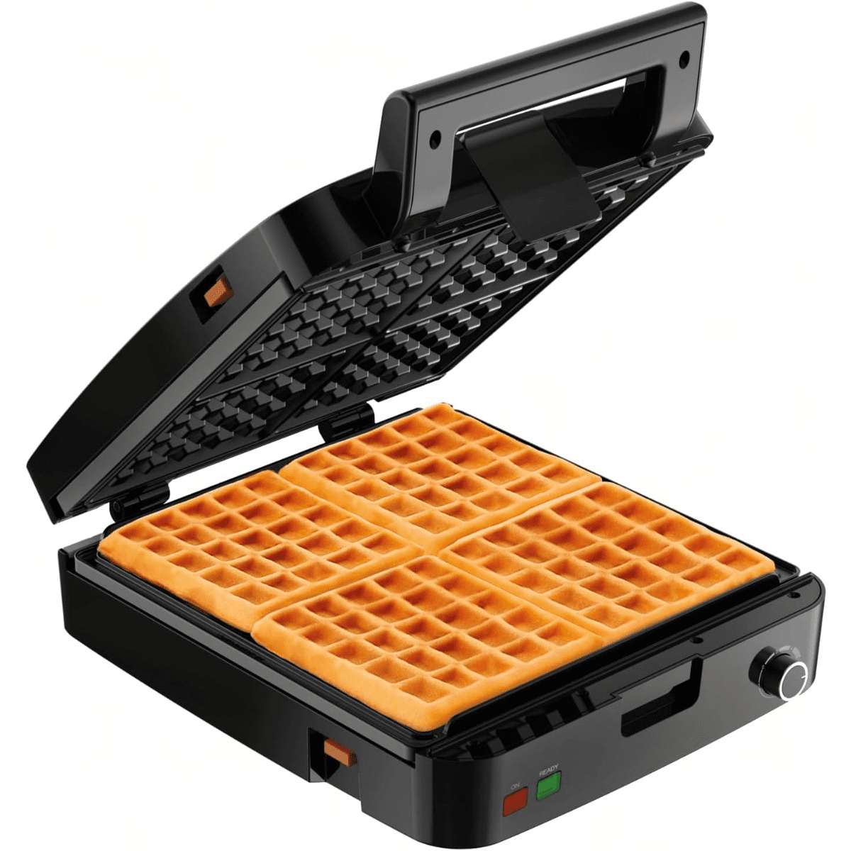 4-Slice Belgian Waffle Maker: Stainless Steel, 5 Browning Levels, Audible Ready Beep, Removable Plates, 1200W, Silver/Black - Perfect for Family Breakfasts