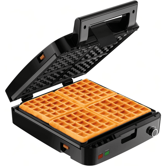 4-Slice Belgian Waffle Maker: Stainless Steel, 5 Browning Levels, Audible Ready Beep, Removable Plates, 1200W, Silver/Black - Perfect for Family Breakfasts