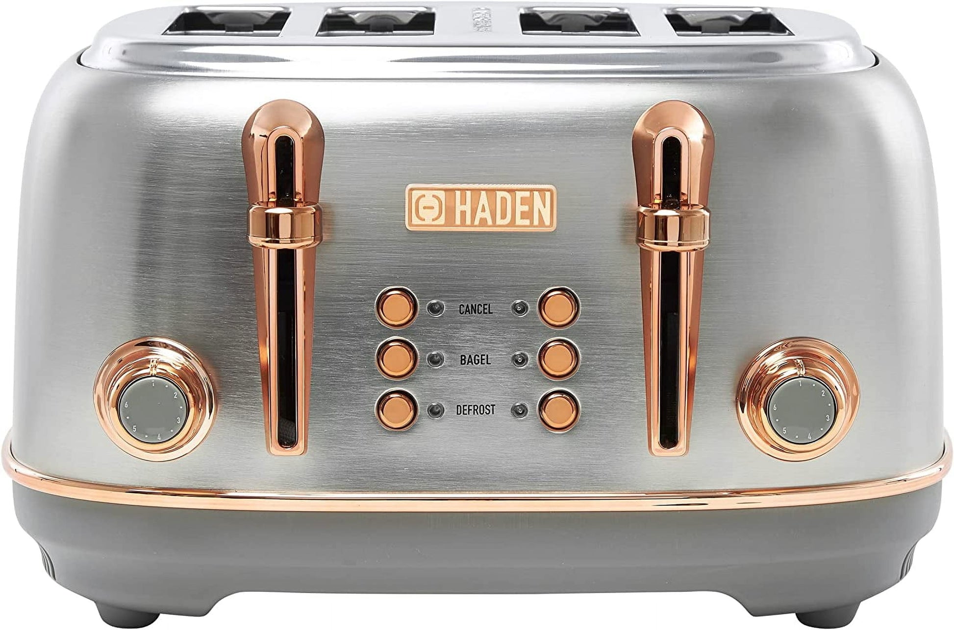 4 Slice Wide Slot Stainless Steel Toaster with Adjustable Browning Control & Non-Slip Feet, Steel & Copper