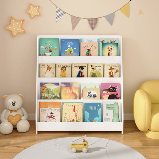 4-Tier Bookshelf,Book Display Shelves,Toy Storage Organizer for Kids Room Playroom Nursery,White 01