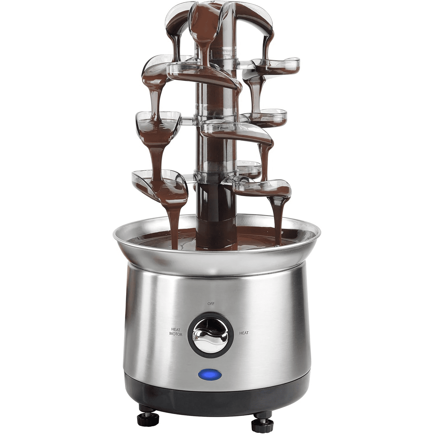4 Tier Electric Chocolate Fondue Fountain Machine for Parties - Melts Cheese, Queso, Candy, and Liqueur - Dip Strawberries, Apple Wedges, Vegetables, and More - 32-Ounce - Stainless Steel