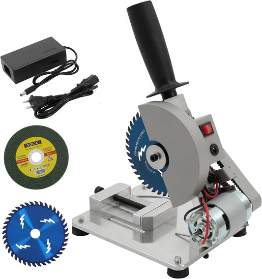 4 inch Metal Cutting Cut Off Saw, 110V 96W Adjuatable Angle Chop Saw for Cutting Metal, Mini Table Saw with 2 Saw Blades, Low Noise, Use for Steel Pipes