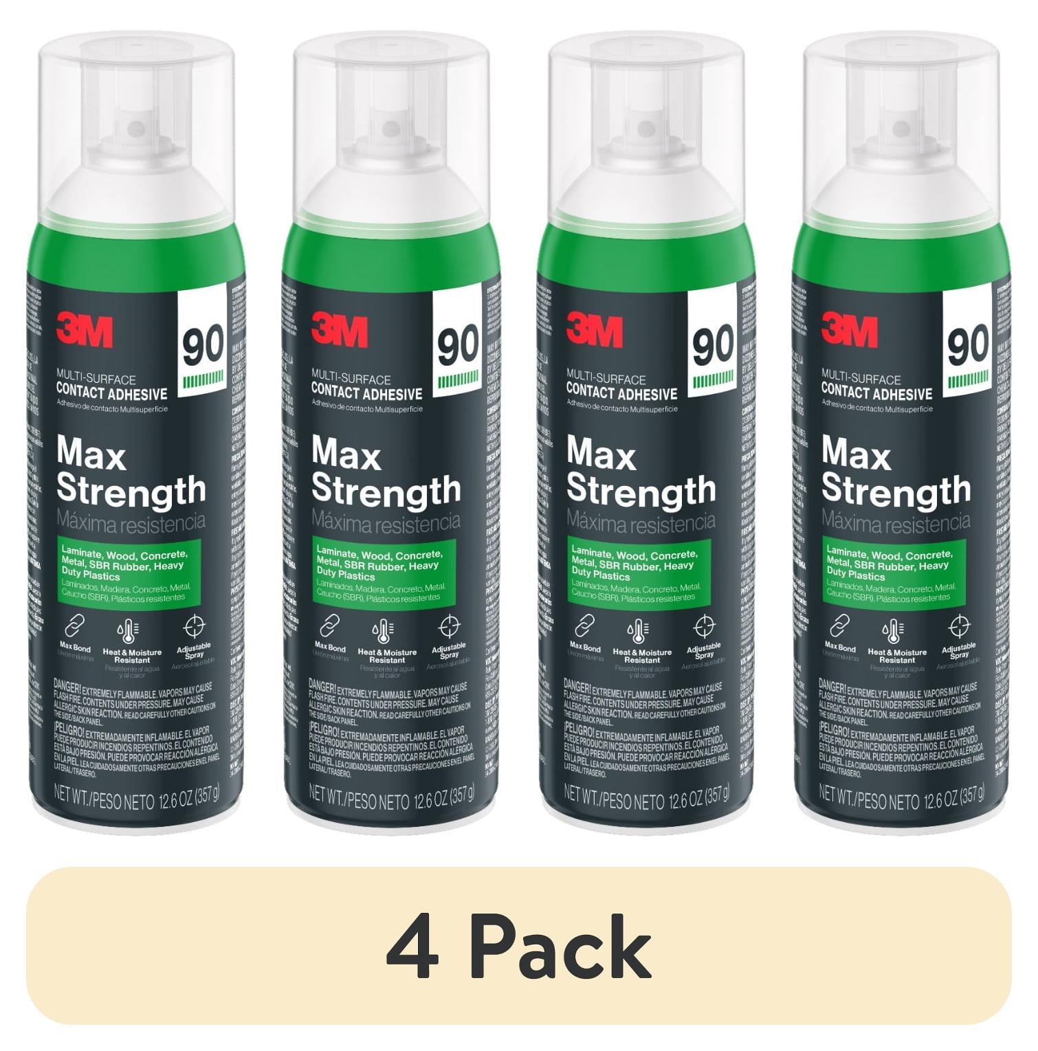 (4 pack) 3M Max Strength 90 Contact Adhesive, Heavy Duty Spray Glue, Contact Cement, Wall Repair, 12.6 oz