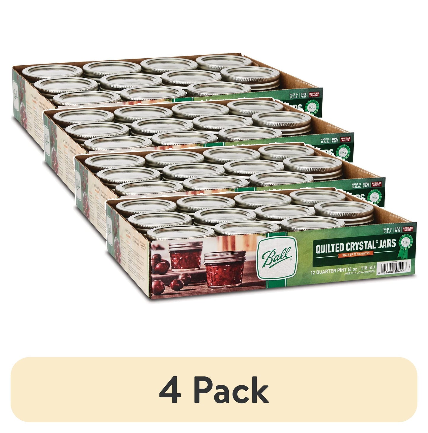 (Paquete de 4) Frascos de Vidrio de Boca Regular de 4 oz Quilted con Tapas y Bandas, Mini Frascos de Vidrio para Conservas de Mermelada y Jalea, Paquete de 12