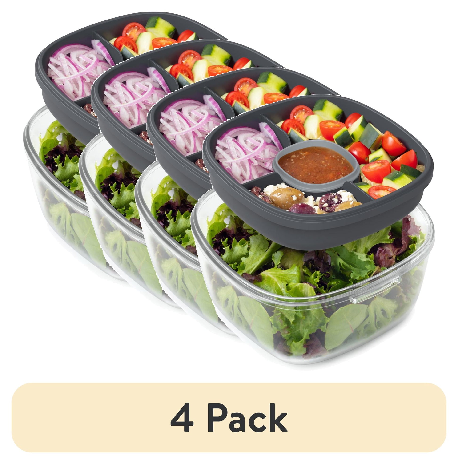 (2 pack) Bentgo All-in-One Glass Salad Container 5-Compartment Dark Gray 61 oz or 7.6Cups. (BGLASSAL-DG), Designed to Help with Packed Lunches and Daily Commutes
