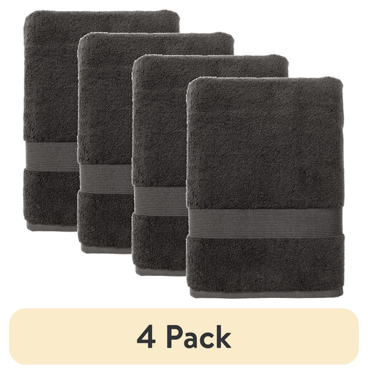 (4 pack) Better Homes & Gardens Signature Soft Solid Cotton Bath Towel, Grey Shadow