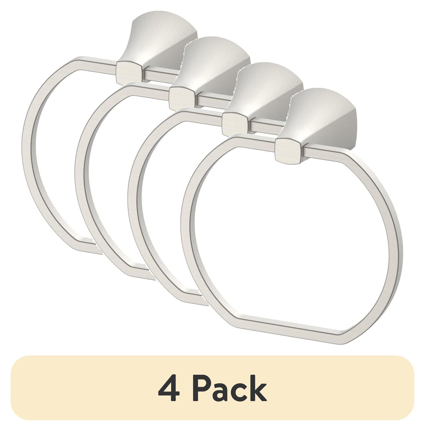 (4 pack) Better Homes & Gardens Simple Flare Style Wall Mount Towel Ring Satin Nickel