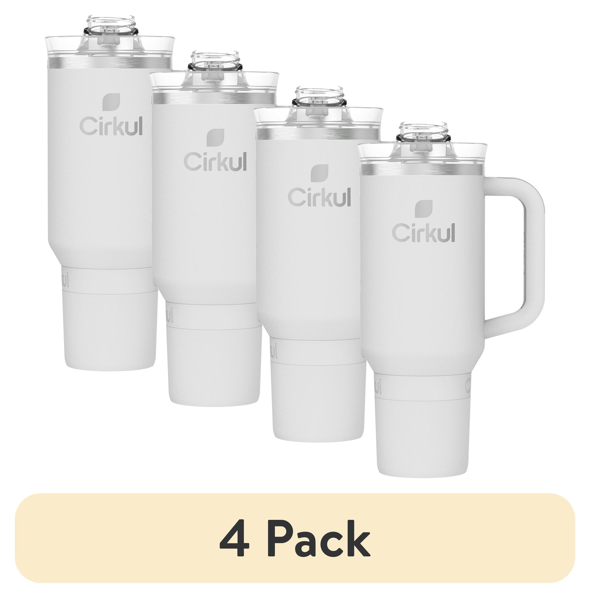 (4 pack) Cirkul 40oz All-Day StrawSip Double-Wall Insulated Stainless Steel Tumbler with Handle, Fog (Light Gray)