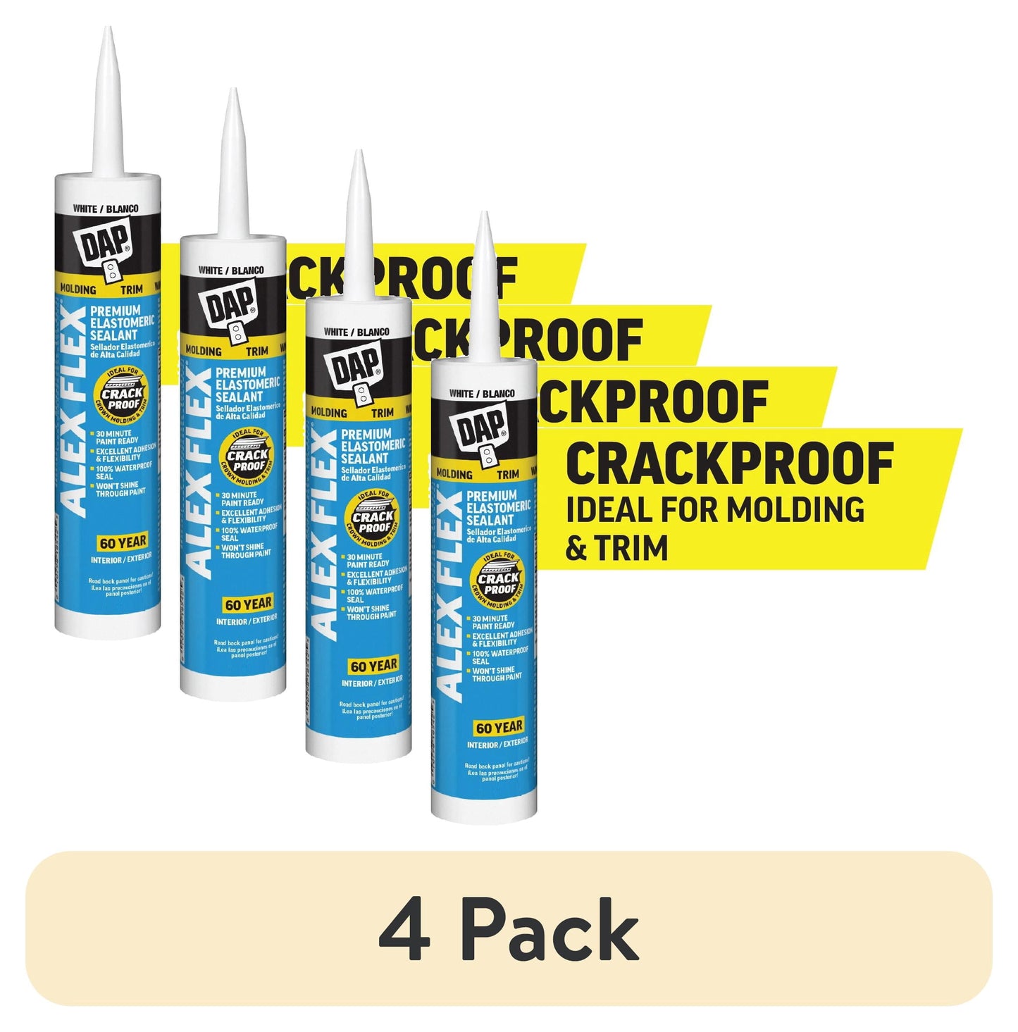 (4 pack) DAP Alex Flex 10.1 oz White Premium Molding and Trim Siliconized Sealant