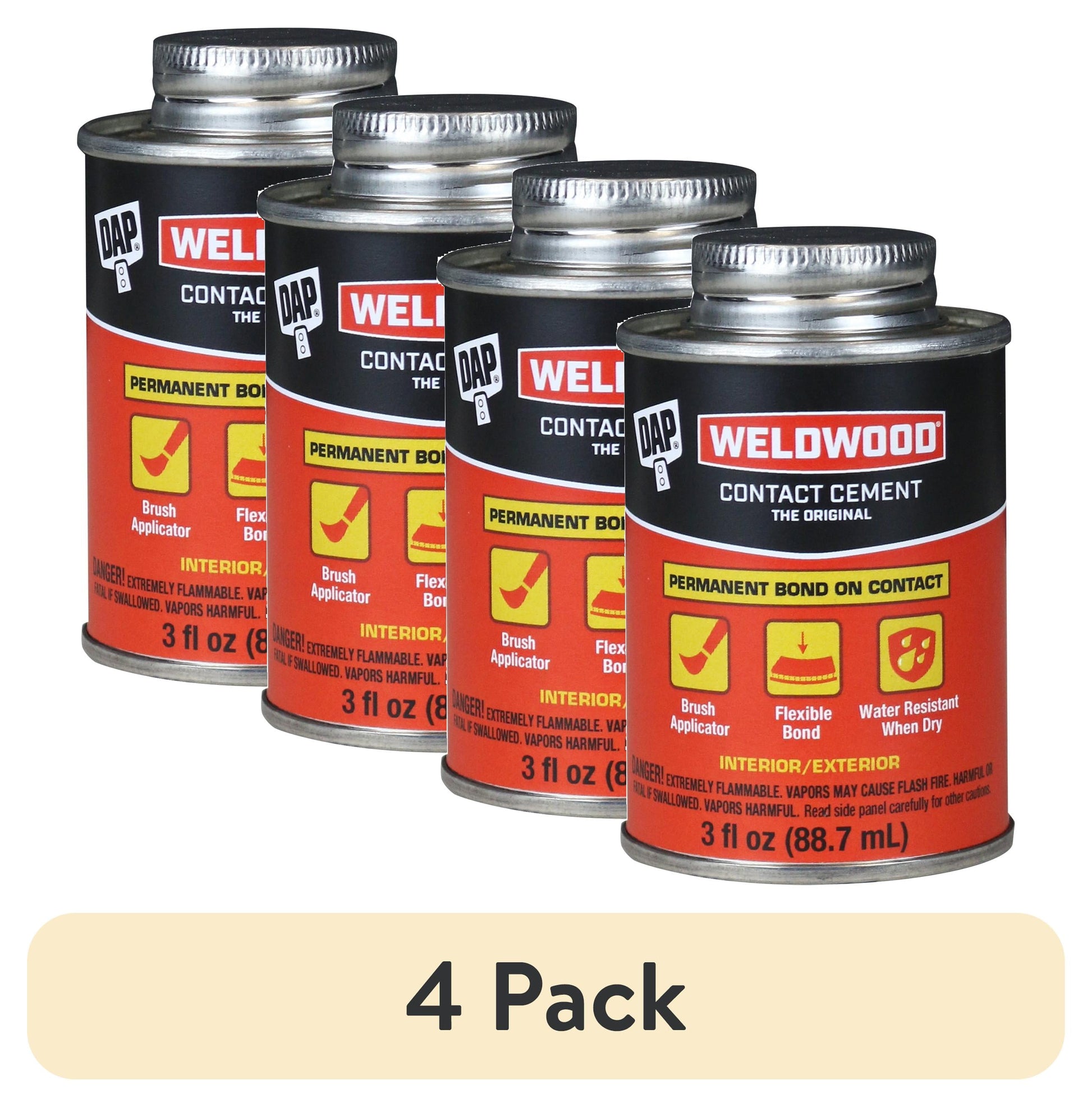 (4 pack) DAP Weldwood 3 oz Tan Original Contact Cement Adhesive Can