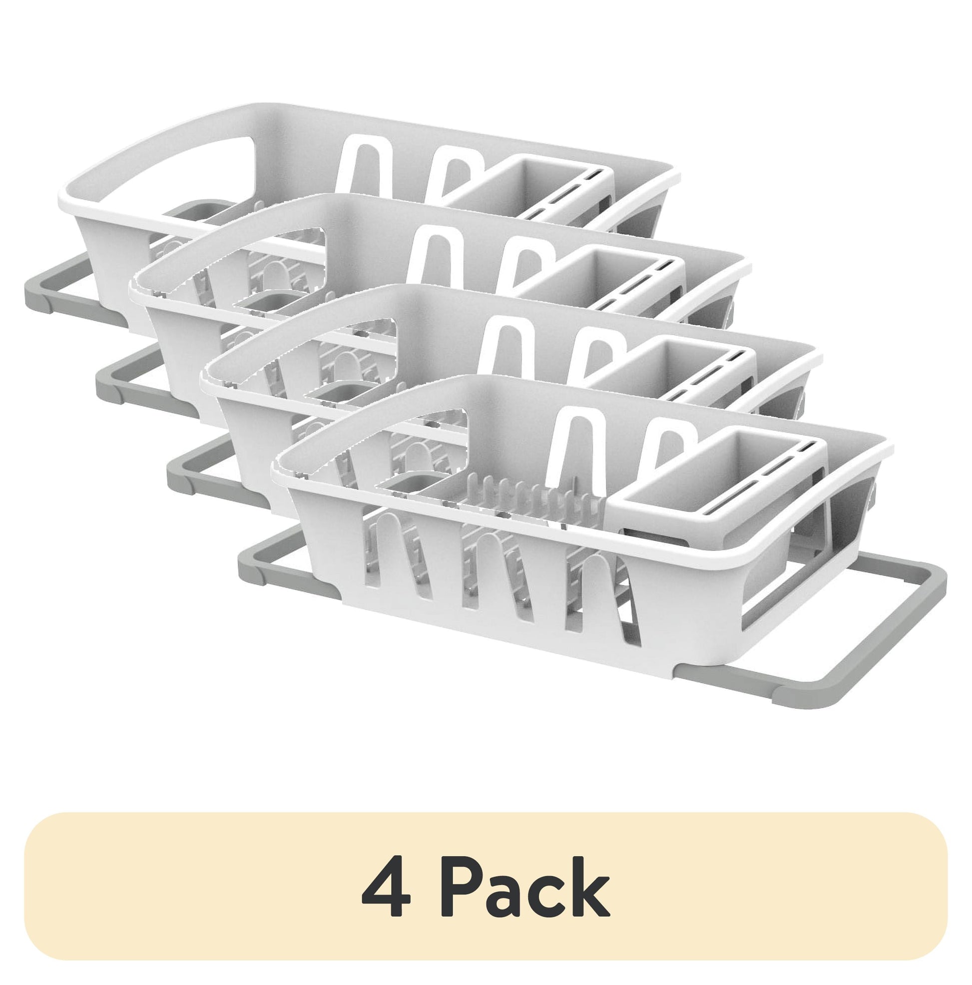 (2 pack) Mainstays Expandable Kitchen Dish Drying Rack with Utensil Holder, Countertop Dish Drainer Rack for Plates, Cups and Kitchen Sink Organization, White