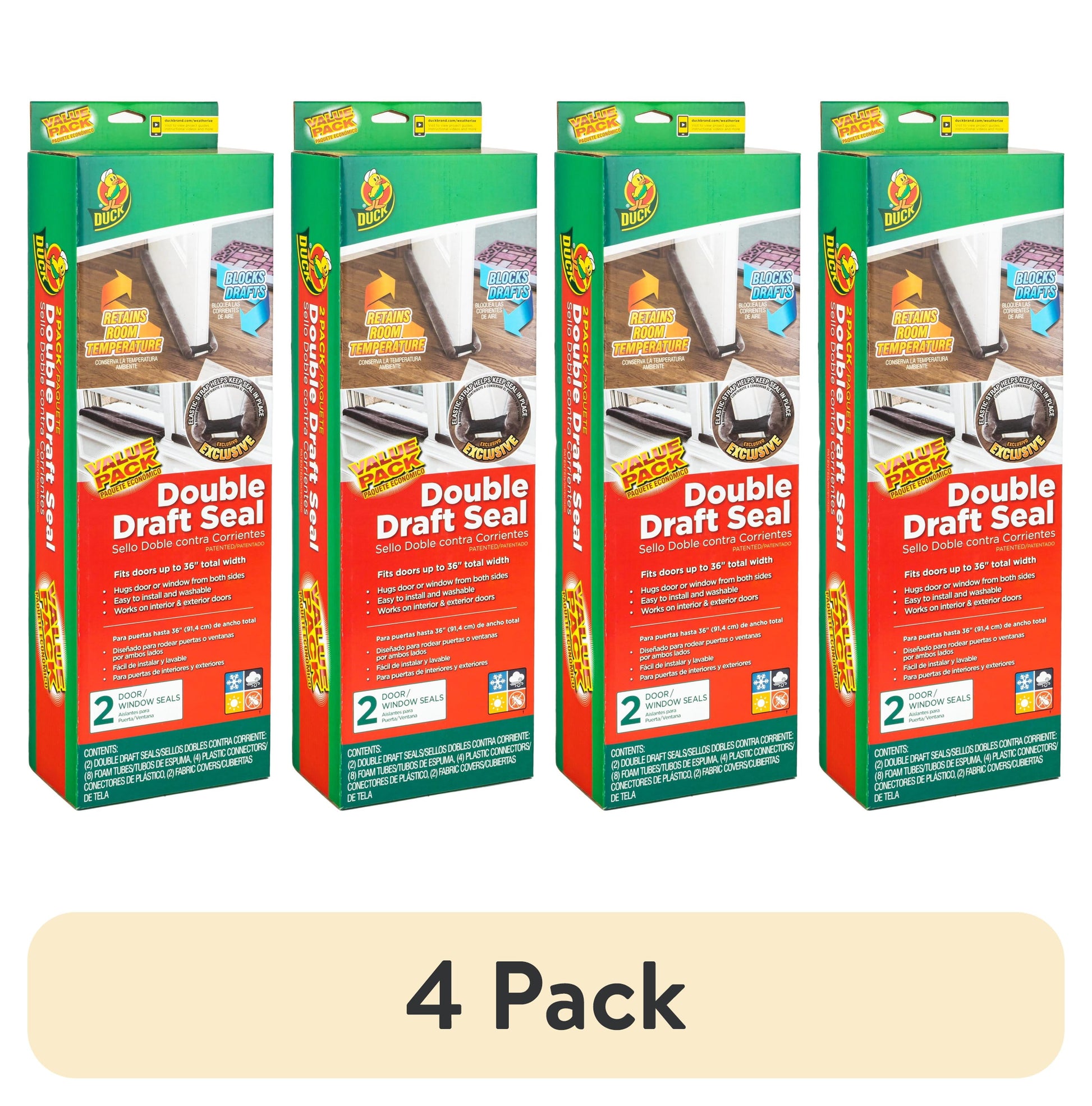 (4 pack) Duck Brand Dark Gray Foam Double Draft Door Seal, 2 pack