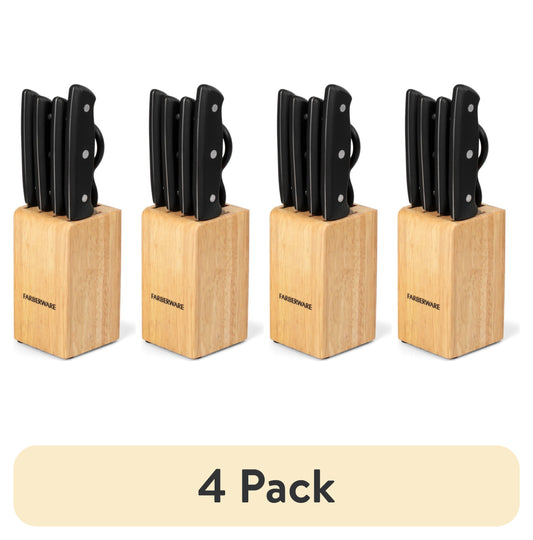 (4 pack) Farberware Classic Stainless Steel 6-Piece Tripe-Riveted Knife Set with Black Handle