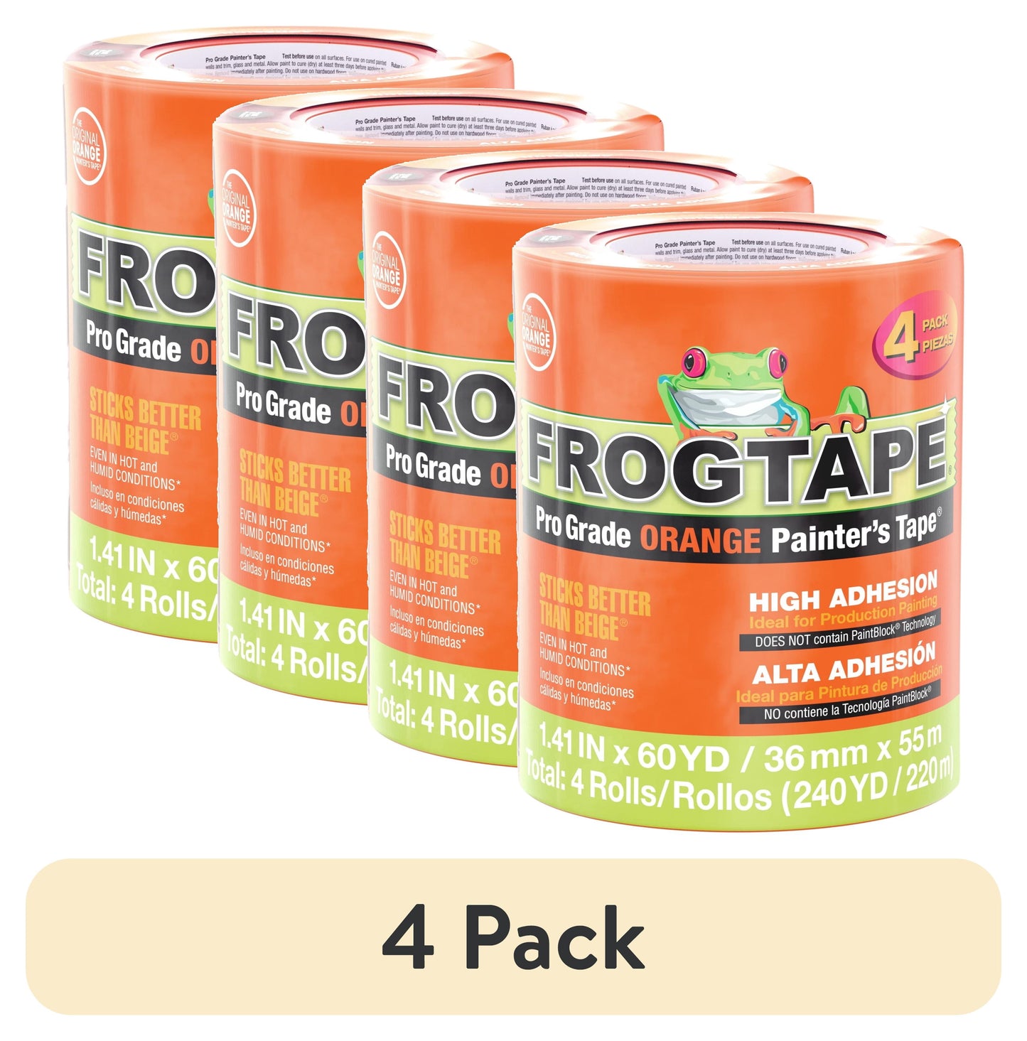 (4 pack) FrogTape Pro Grade Orange 1.41 in. x 60 yd. Painters Tape, 4 Pack, 240 Yards Total