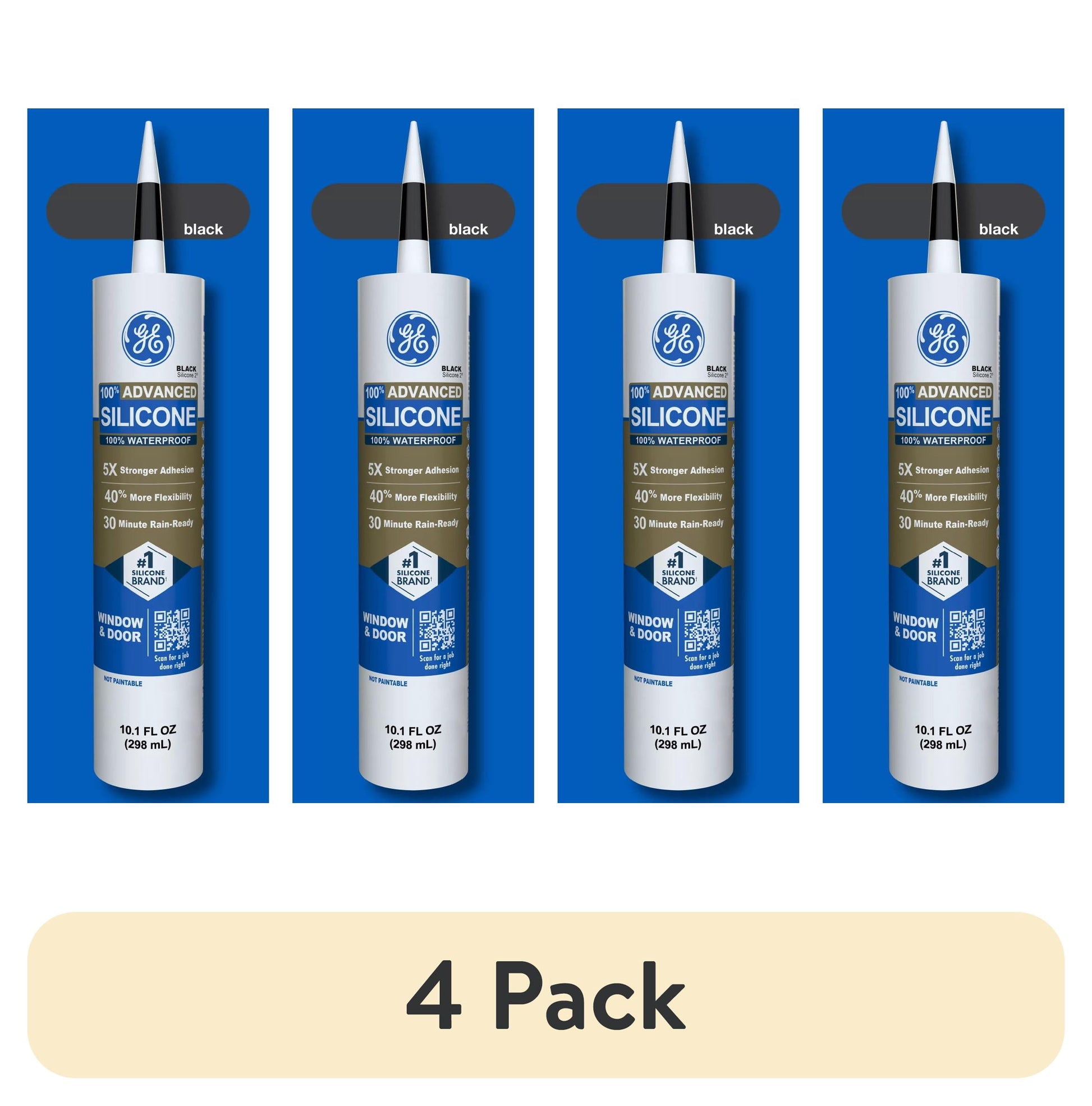 (4 pack) GE Advanced Silicone Window & Door Sealant, Pack of 1, Black 10.1 fl oz Cartridge